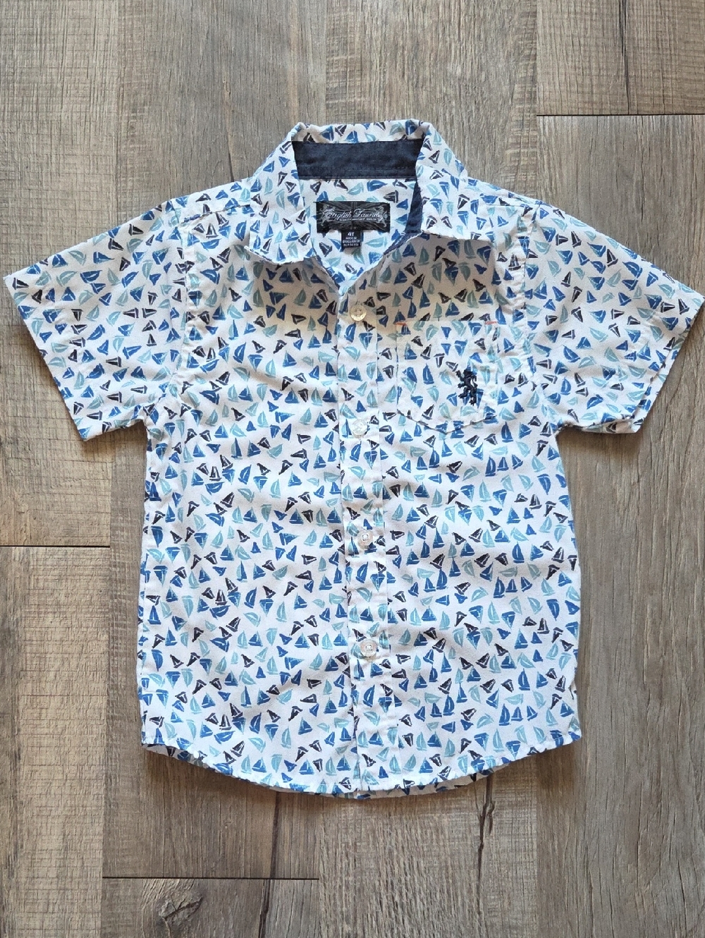 Nautical Sailboat Print Button-Up Shirt - Blue & White